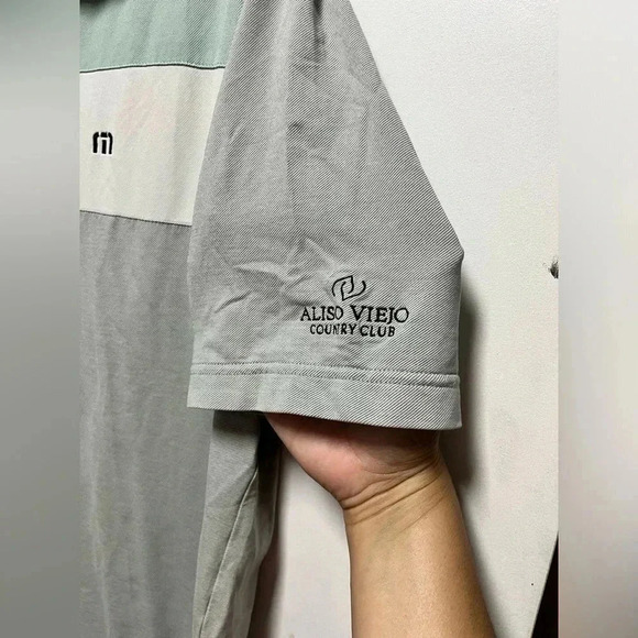 Travis Mathew Polo Shirt Mens L Gray Green White Golf Adult Logo Casual - Picture 3 of 5